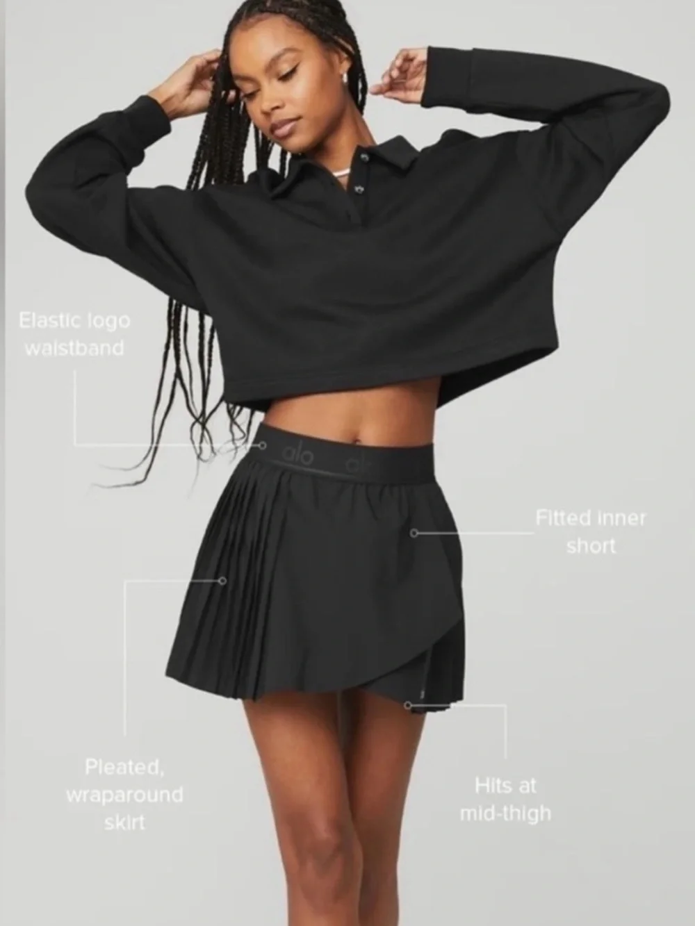 Alo Aces Black Pleated Tennis Skirt